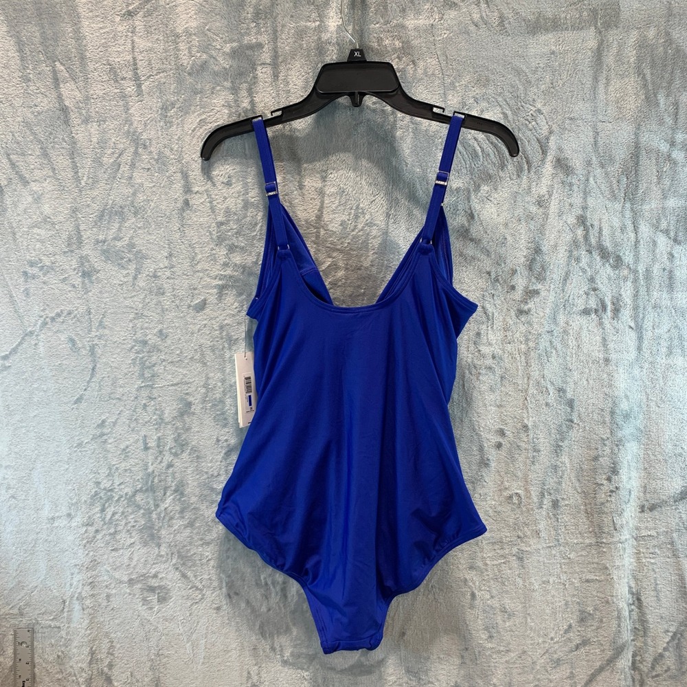 DKNY Womens Ruched Wrap Front One Piece Swimsuit Royal Blue XL DIMMS559 - Picture 2 of 8